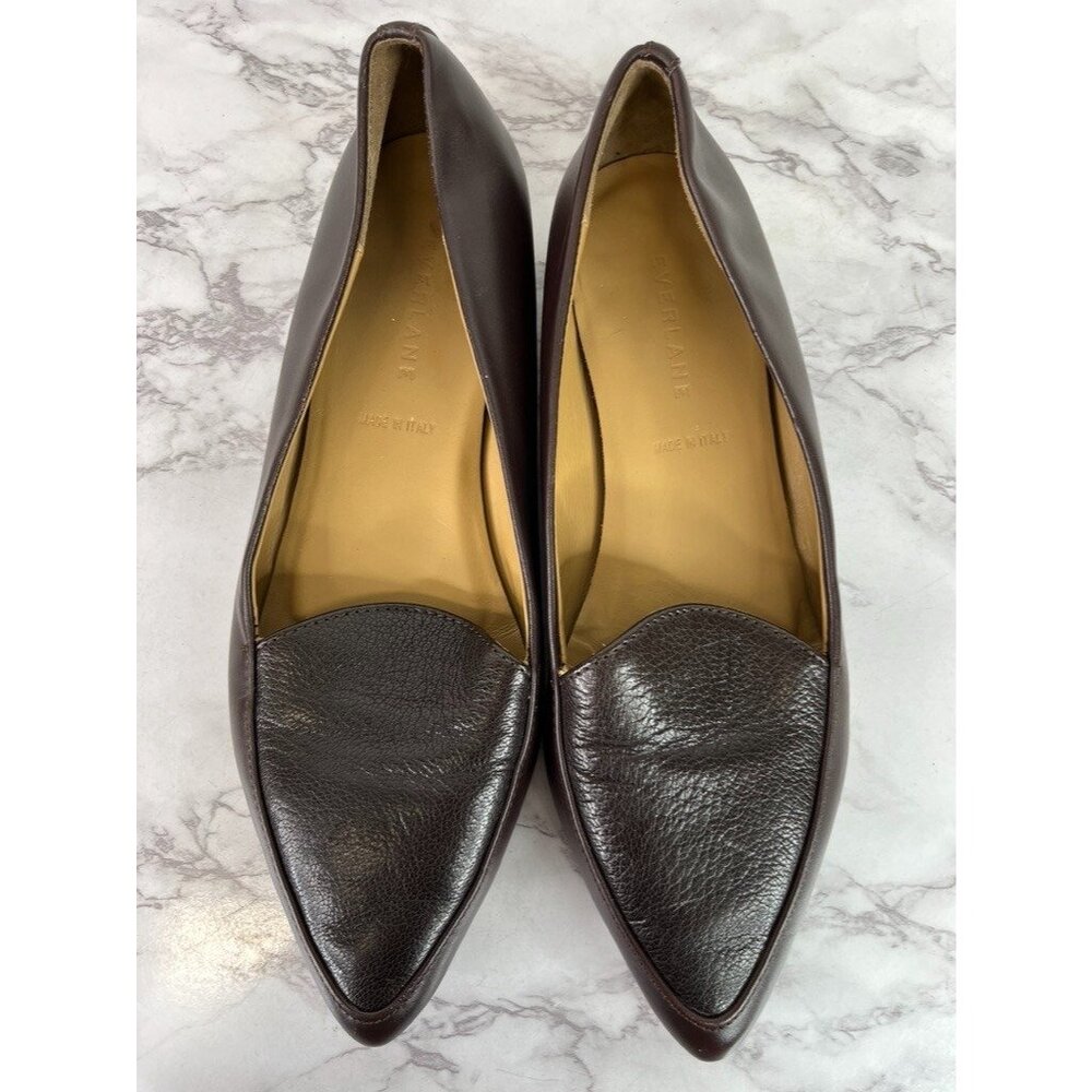 Everlane Womens The Modern Point Flat Burgundy Leather Sz 7